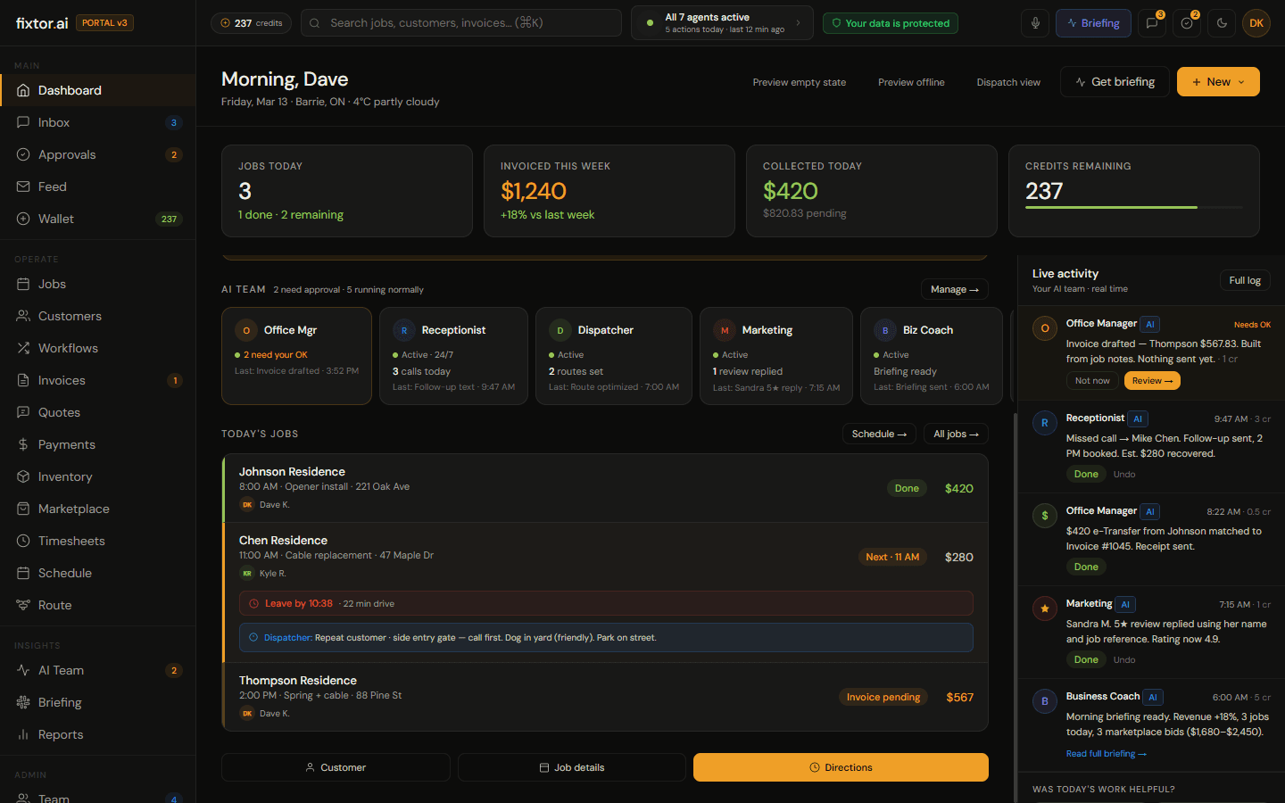 Fixtor.ai onboarding — trade selection and business setup